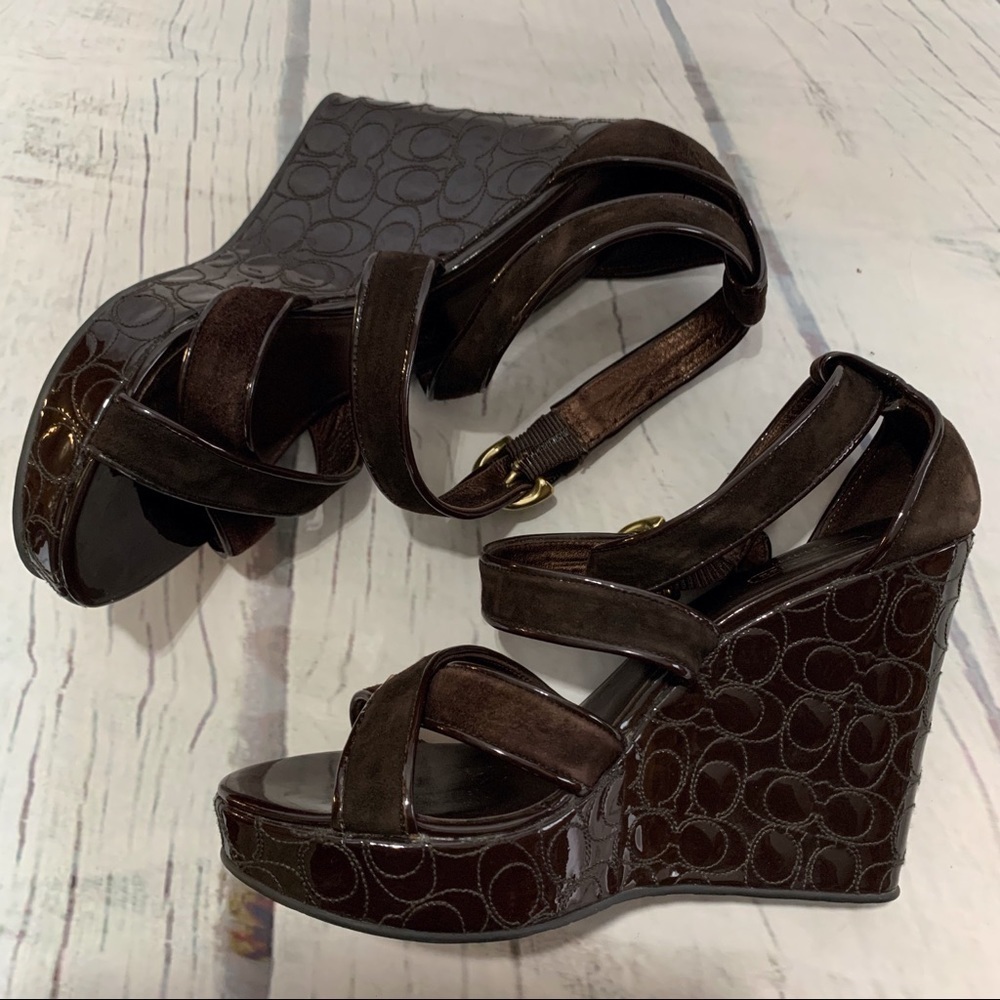 COACH Marlla Stitched Wedges - Dark Brown - Picture 2 of 8